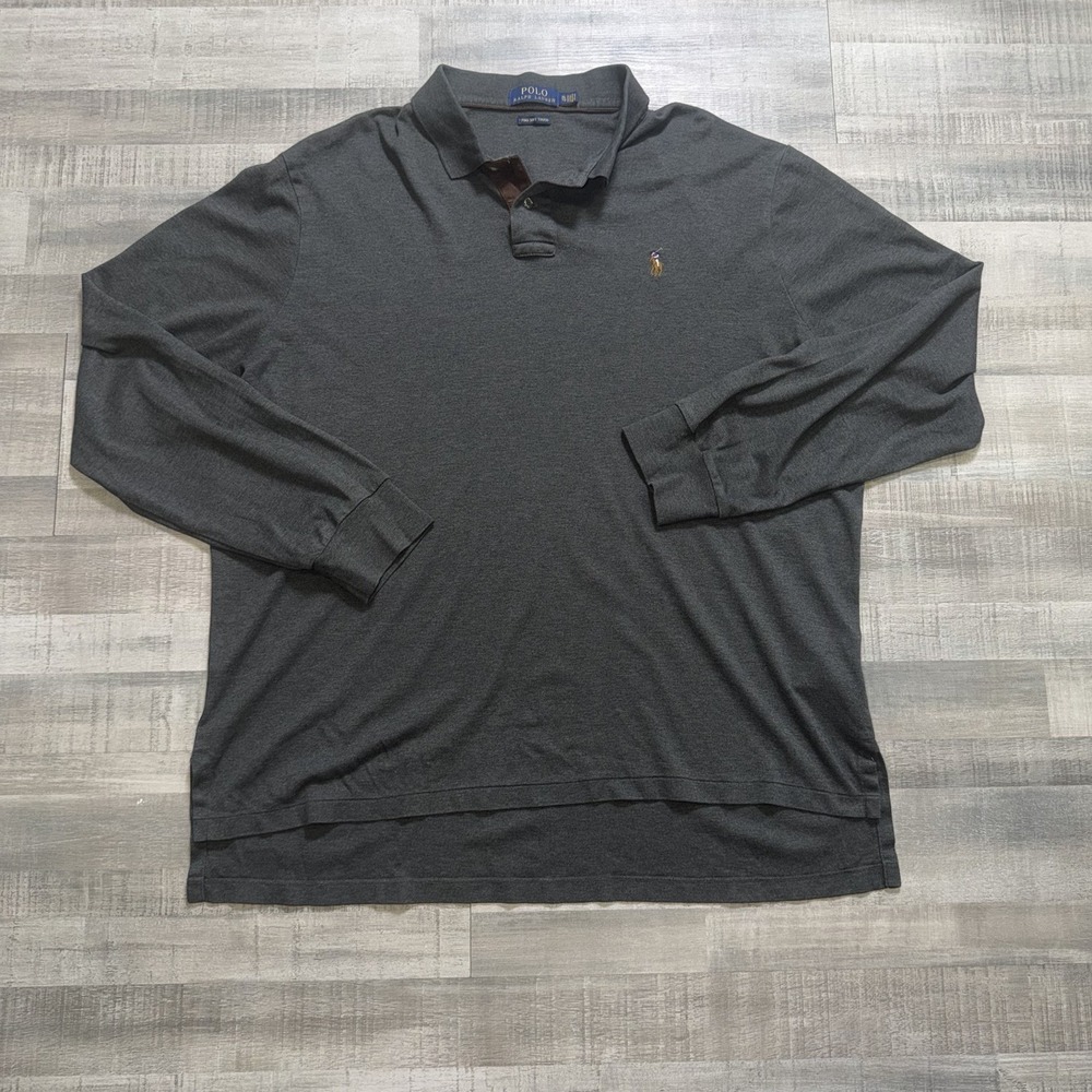 POLO RALPH LAUREN Shirt Men's XL 100% Pima Soft Cotton Gray Flesh Pony Rugby